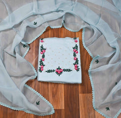 Organza Sky Blue Unstitched Suit