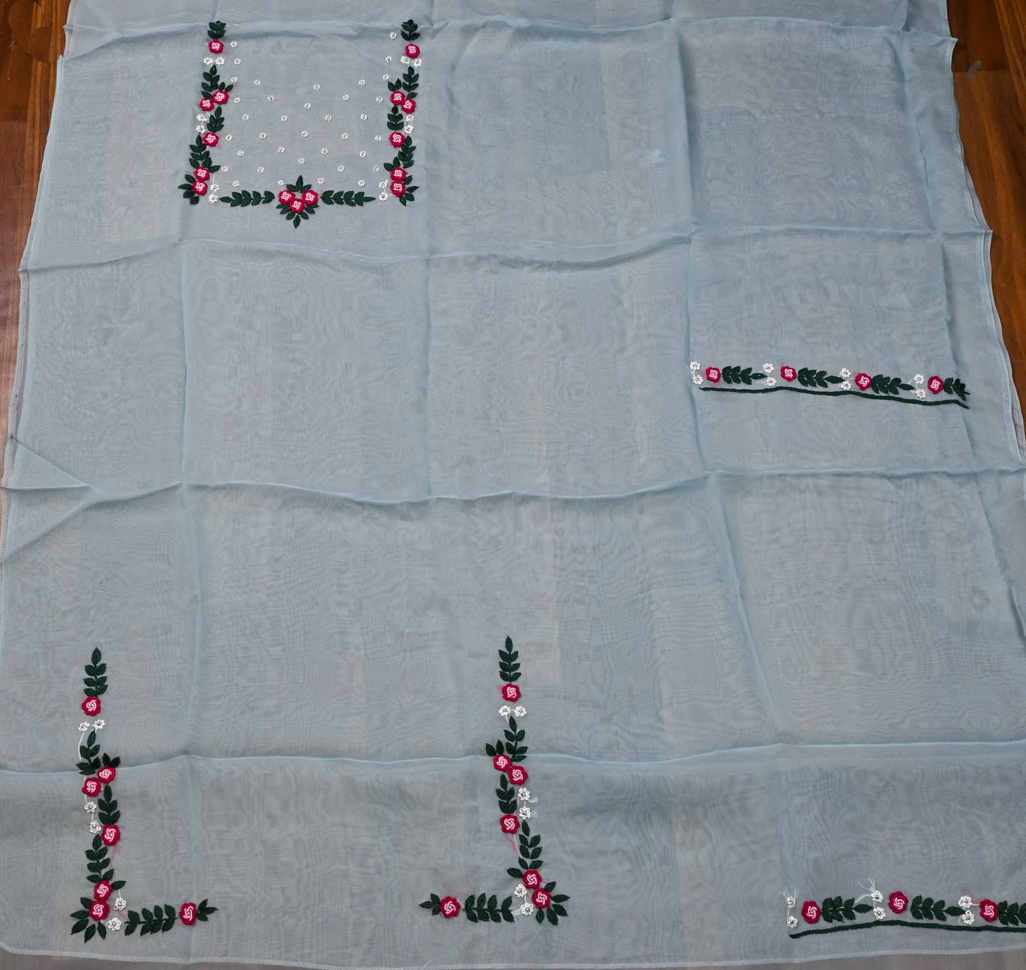 Organza Sky Blue Unstitched Suit