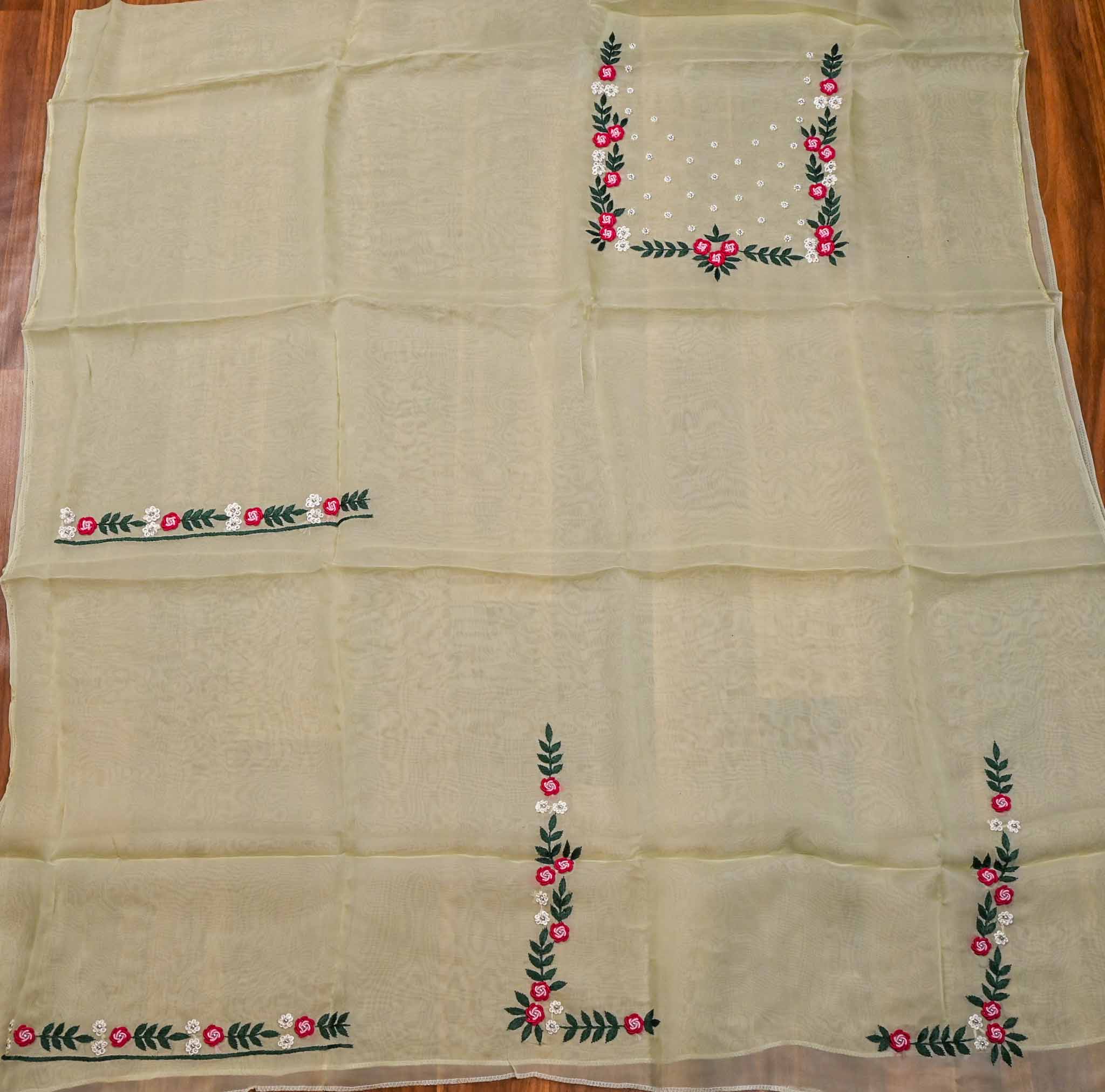Organza Sea Green Unstitched Suit