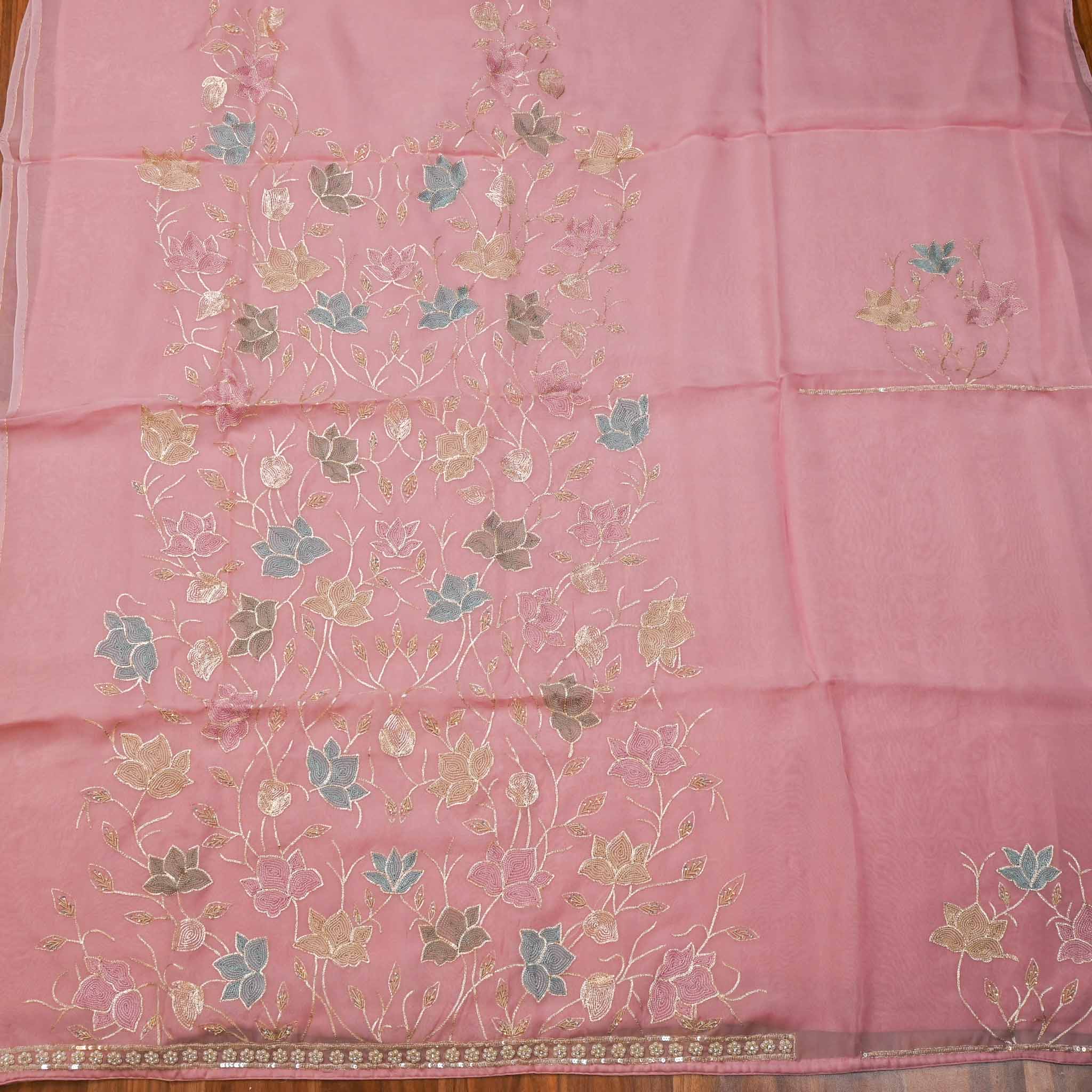 Organza Pink Unstitched Suit