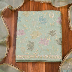 Organza Sea Green Unstitched Suit
