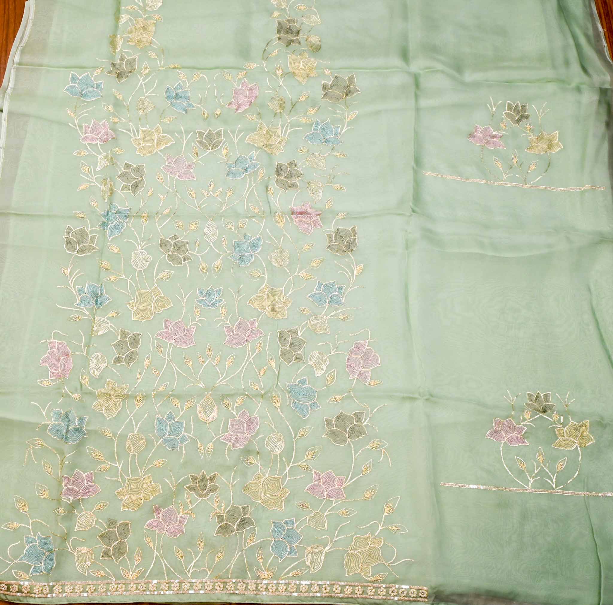 Organza Sea Green Unstitched Suit