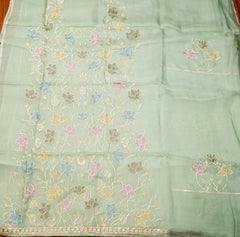 Organza Sea Green Unstitched Suit