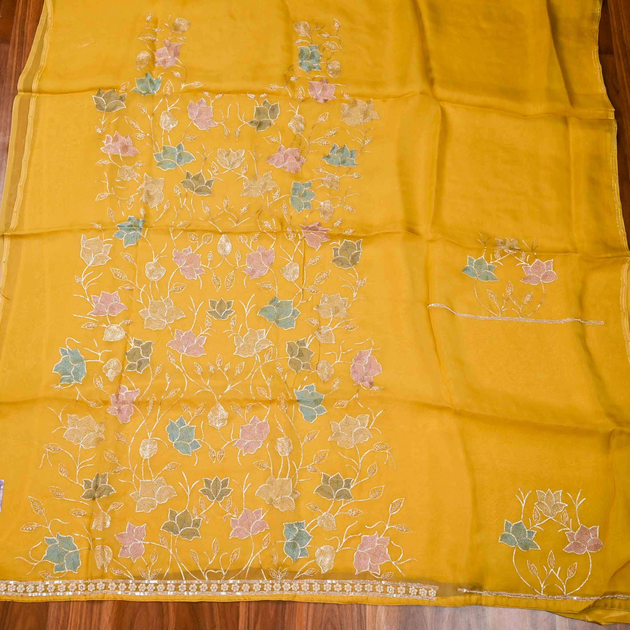 Organza Yellow Unstitched Suit