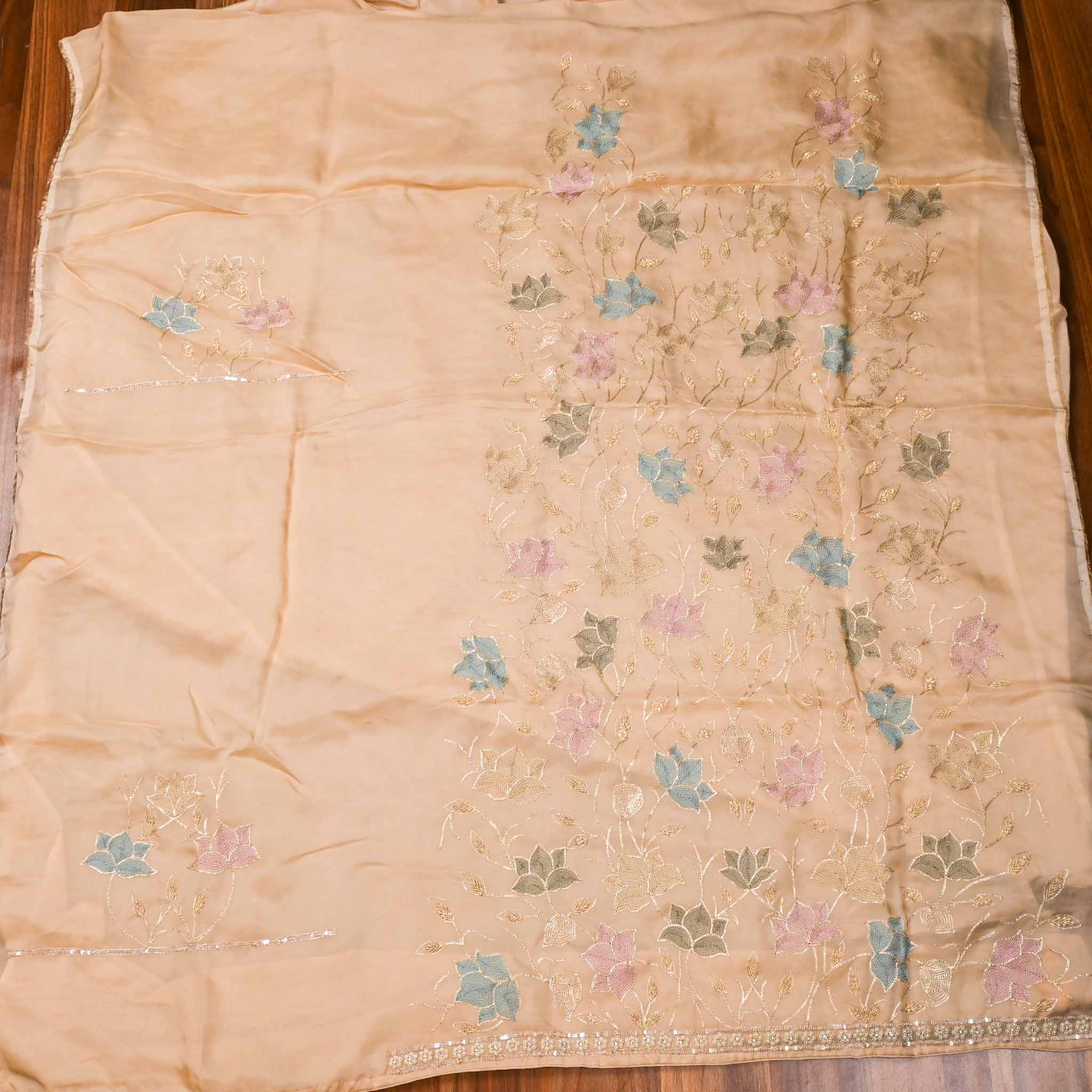 Organza Beige Unstitched Suit