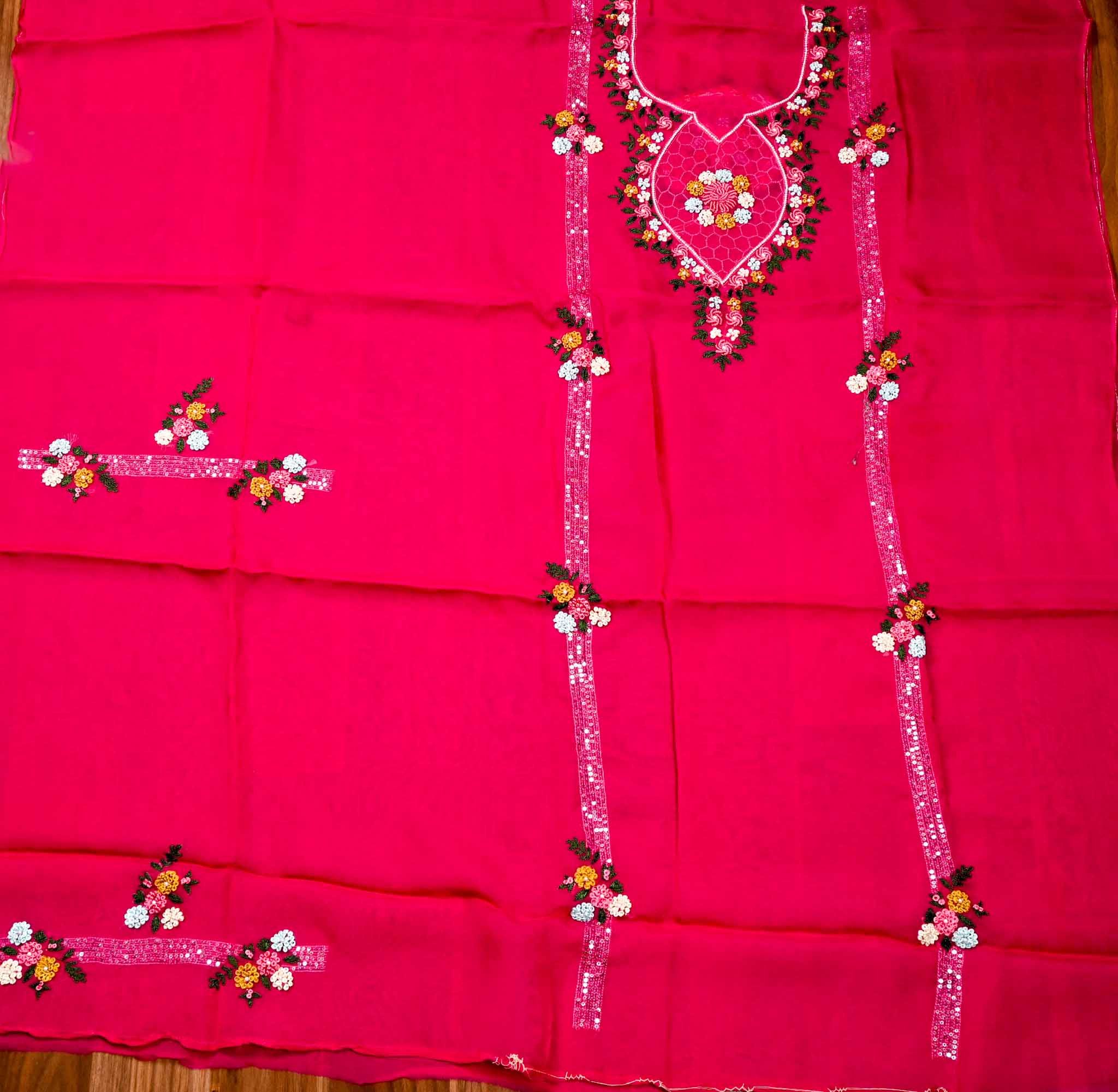 Organza Pink Unstitched Suit