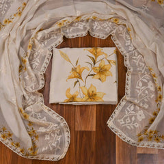 Organza Yellow Unstitched Suit