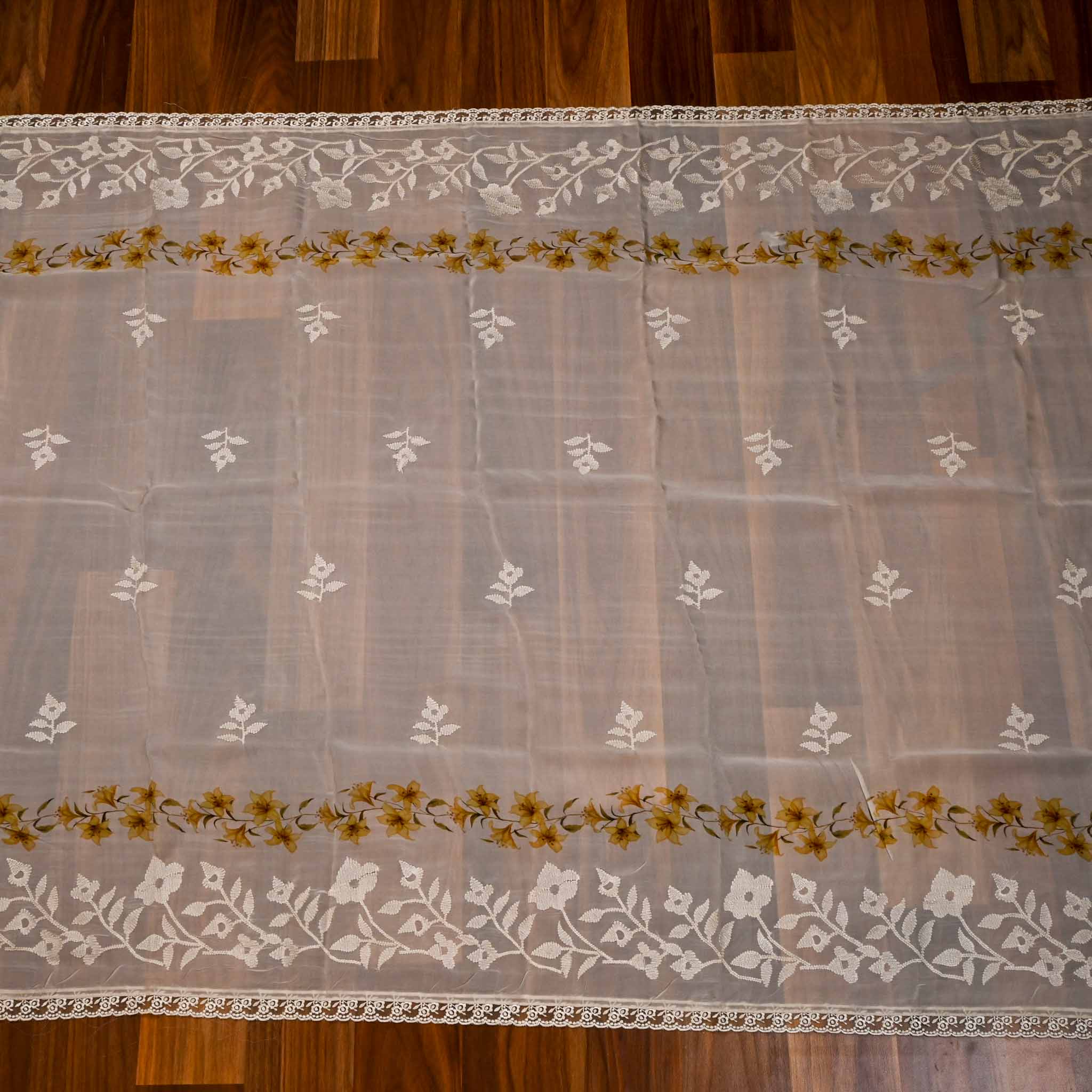 Organza Yellow Unstitched Suit