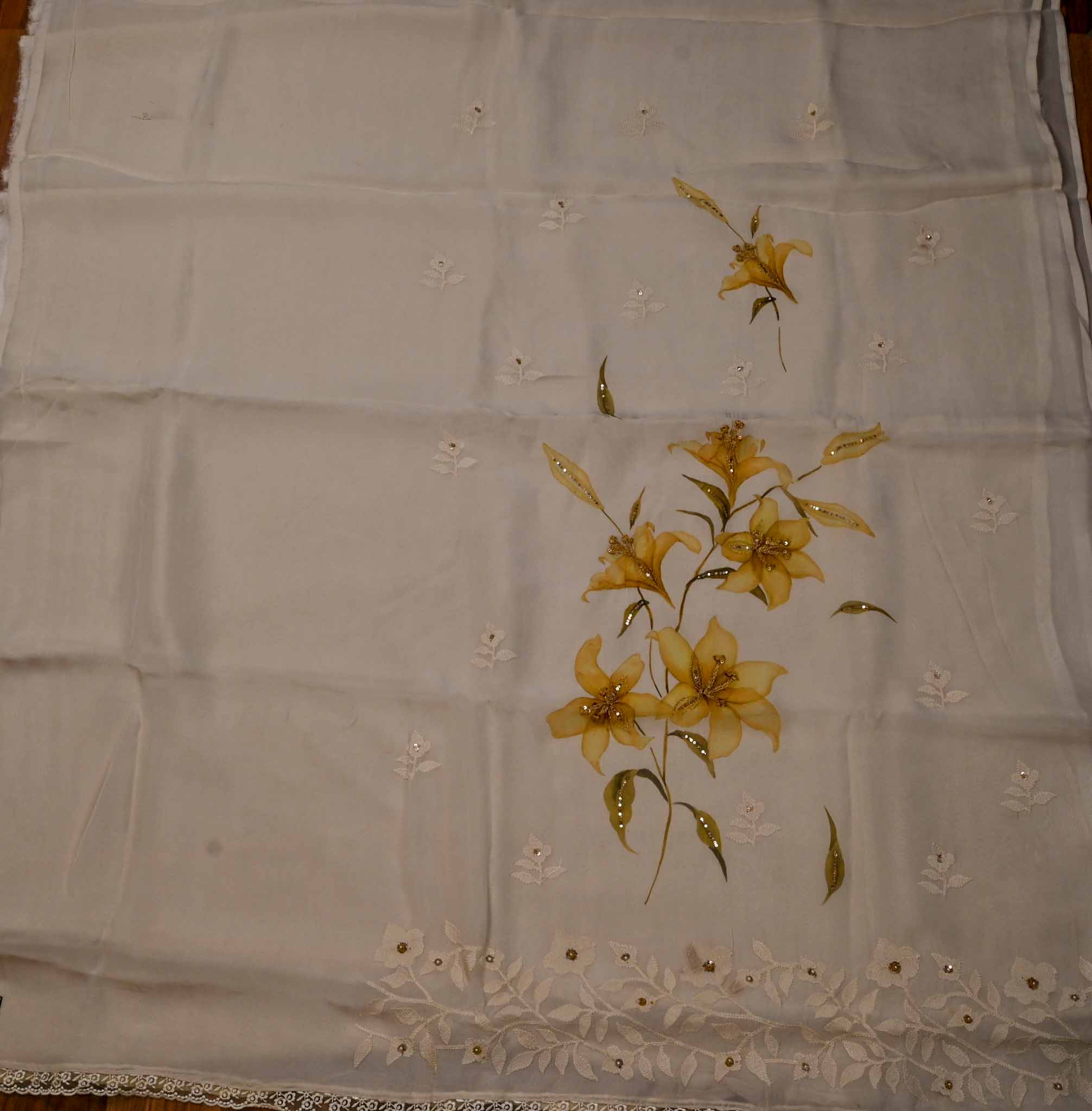 Organza Yellow Unstitched Suit
