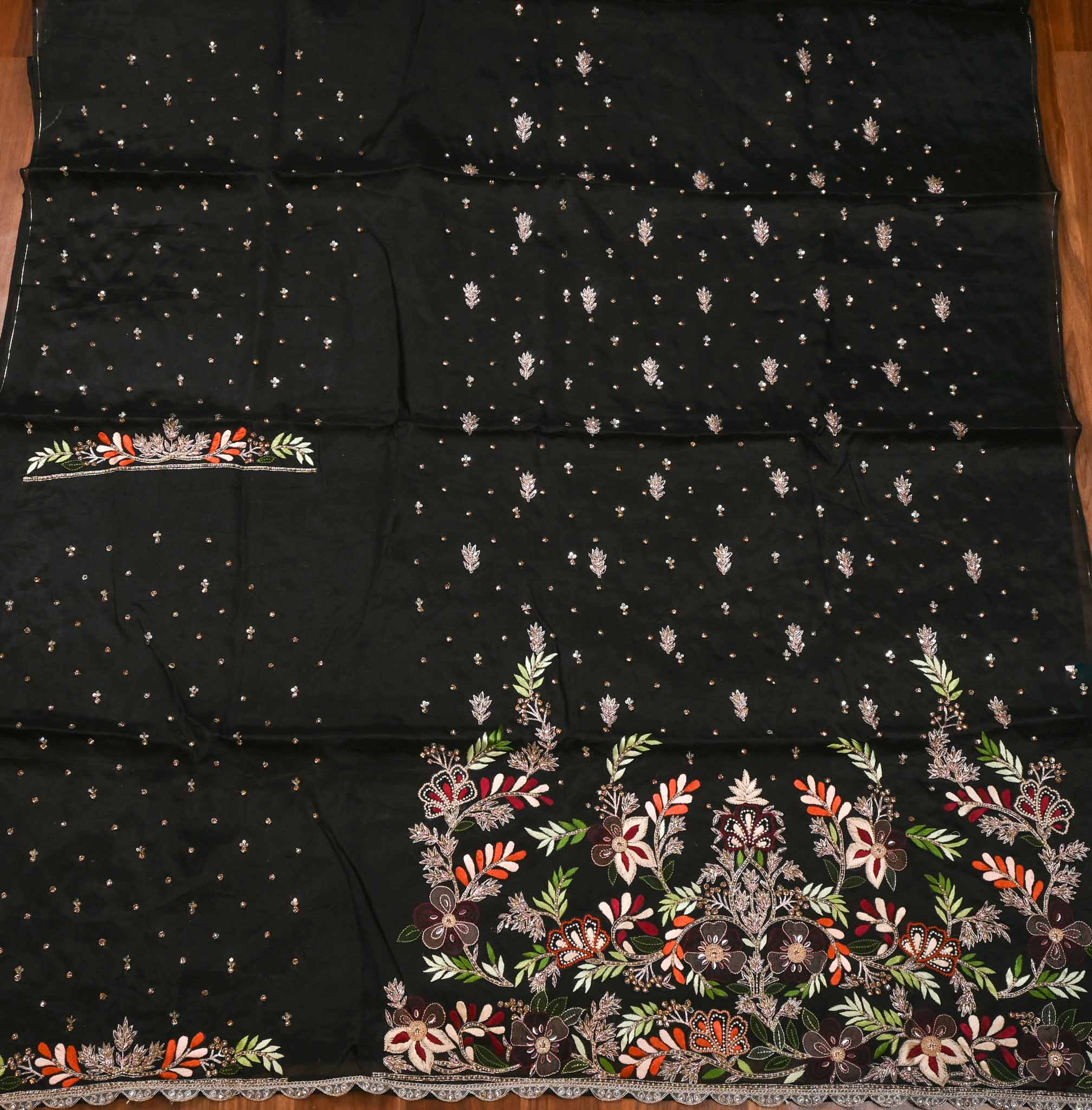 Organza Black Unstitched Suit