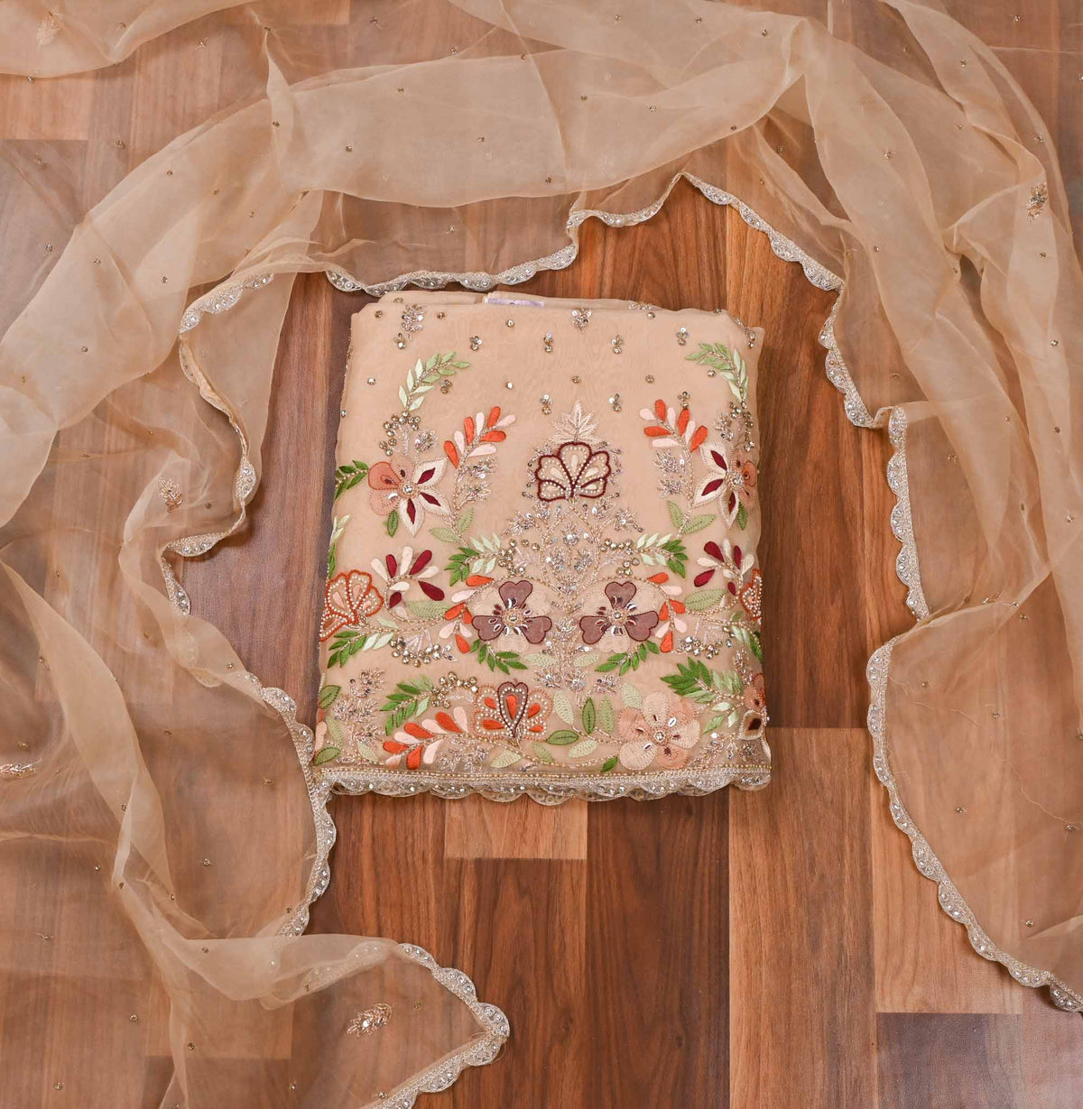 Organza Off-white Unstitched Suit