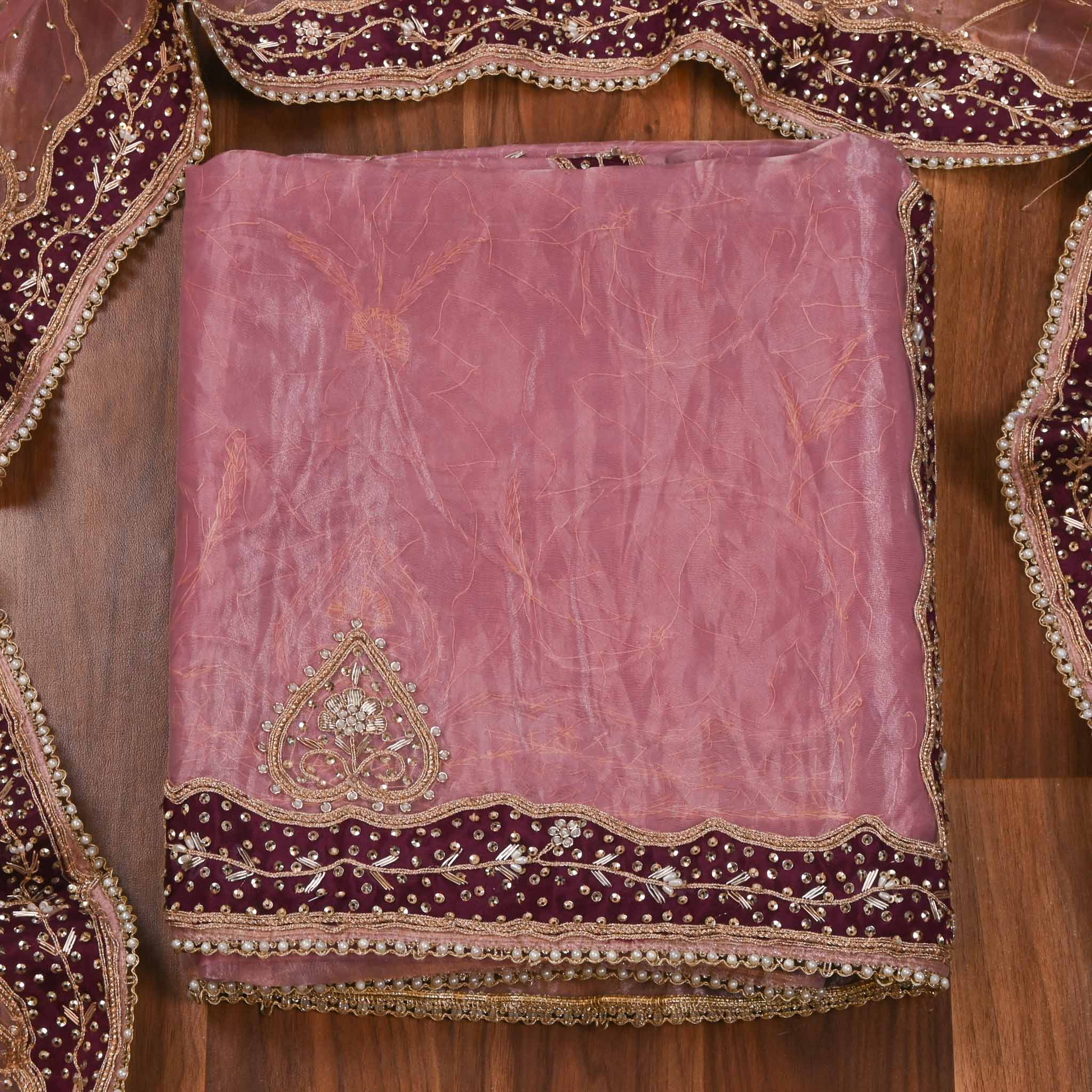 Glass Shimmer Baby Pink Unstitched Suit