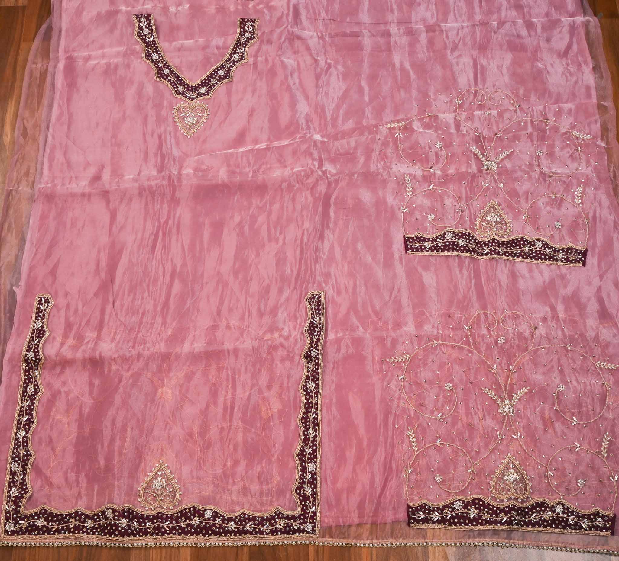 Glass Shimmer Baby Pink Unstitched Suit