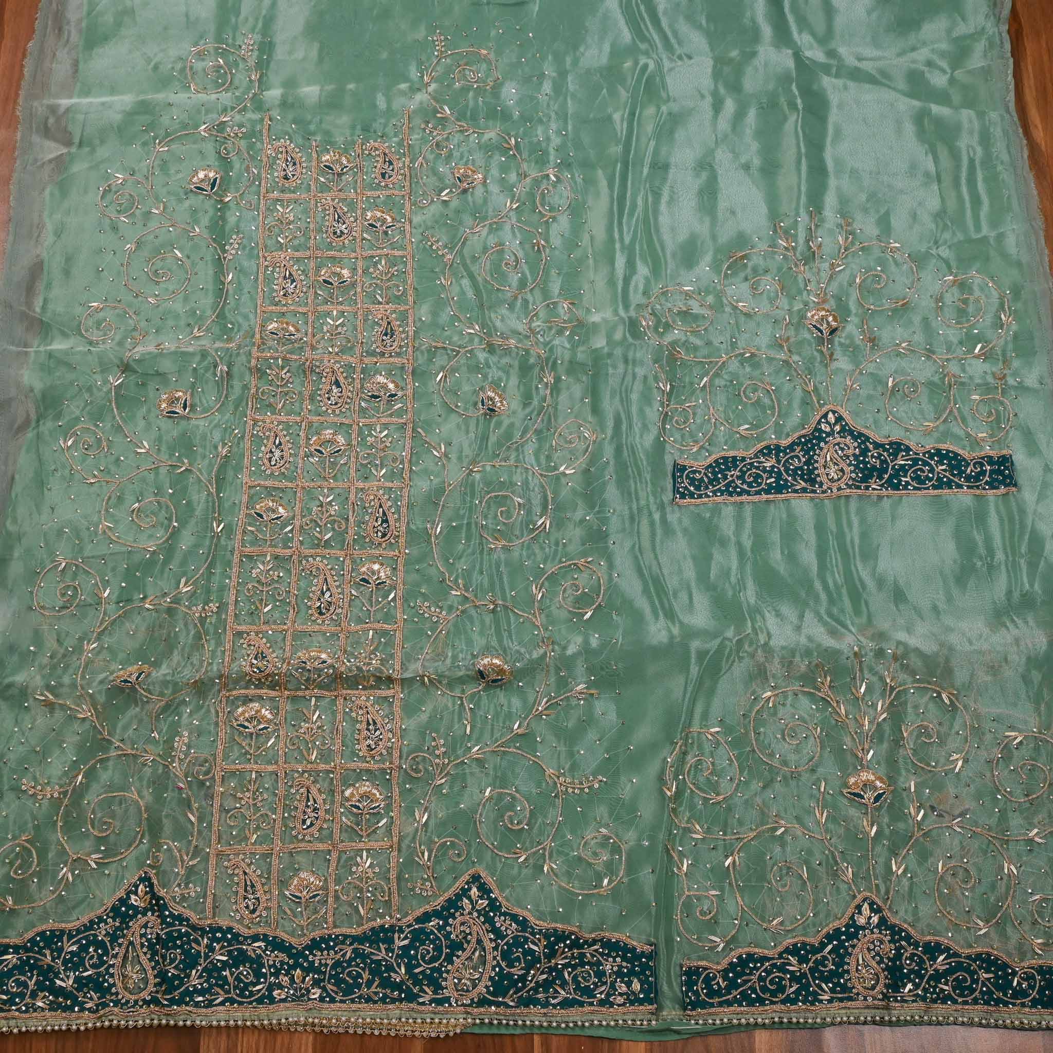 Glass Shimmer Pista Green Unstitched Suit