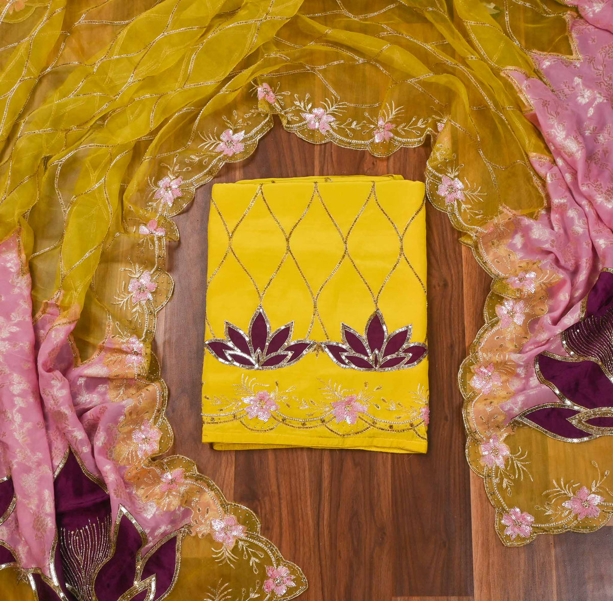 Crepe Yellow Unstitched Suit
