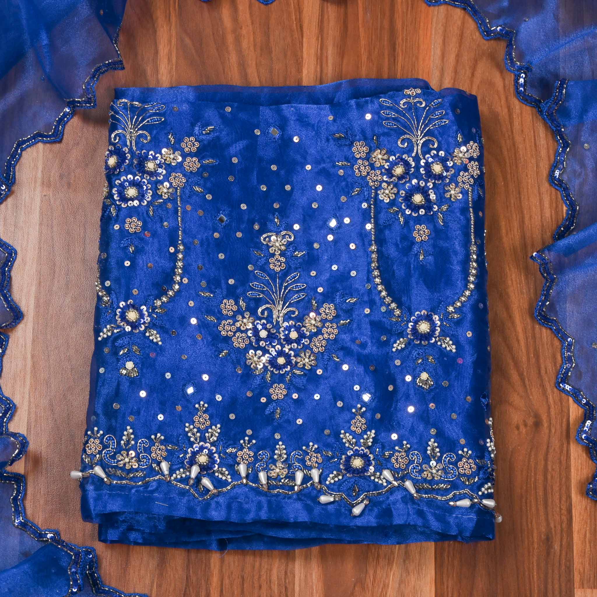 Glass Shimmer Blue Unstitched Suit