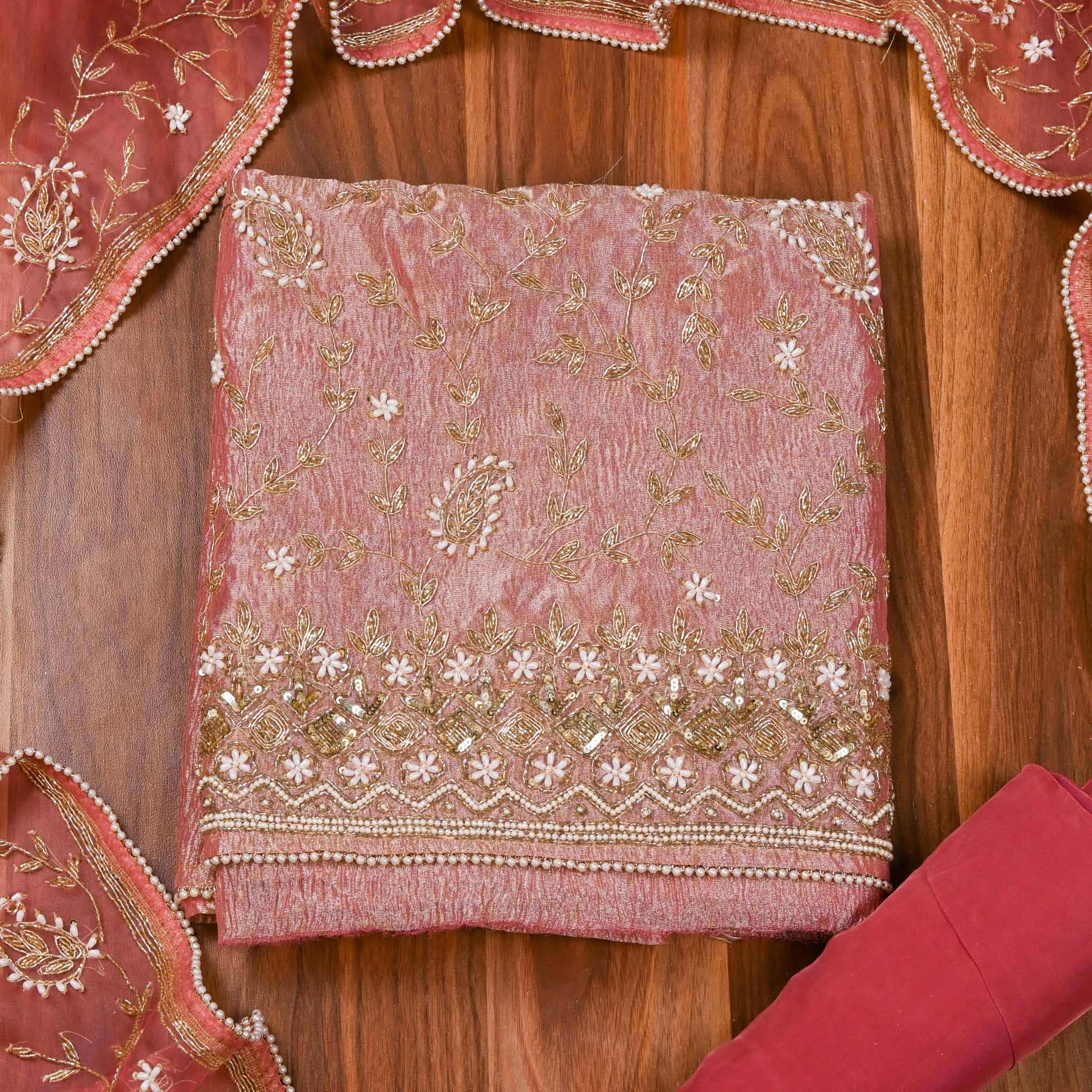 Crush Shimmer Pink Unstitched Suit