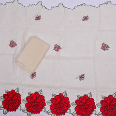 Organza Cream Unstitched Suit