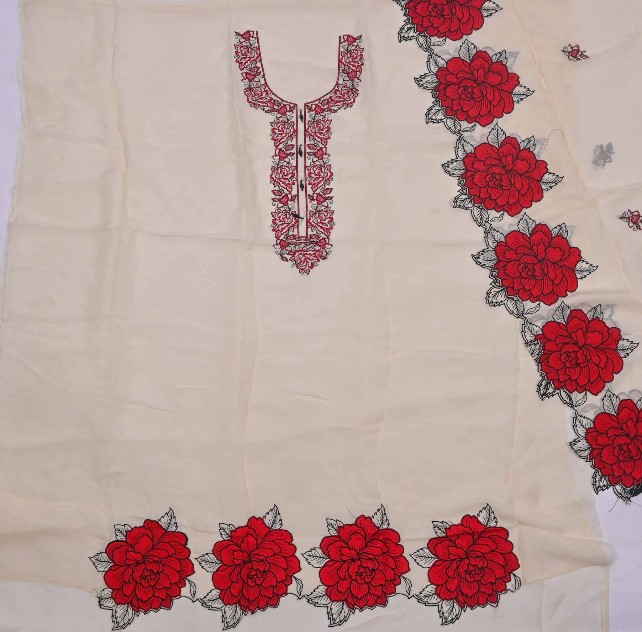 Organza Cream Unstitched Suit