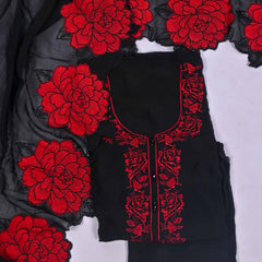 Organza Black Unstitched Suit