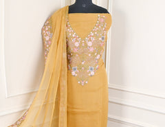 Organza Yellow Unstitched Suit