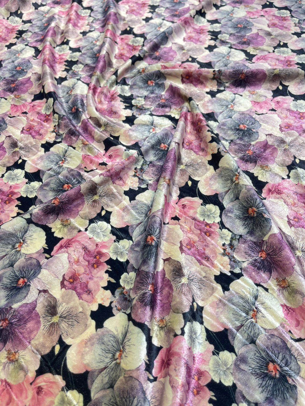 5 Meters  Floral Digital Print Velvet Fabric (Width 44 inches)