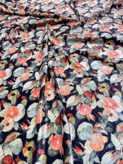 5 Meters  Floral Digital Print Velvet Fabric (Width 44 inches)