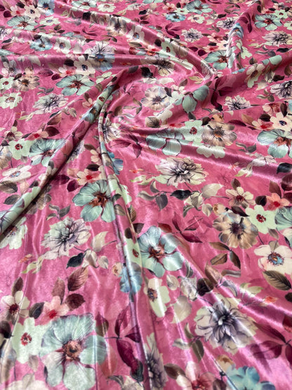 5 Meters Floral Digital Print Velvet Fabric (Width 44 inches)