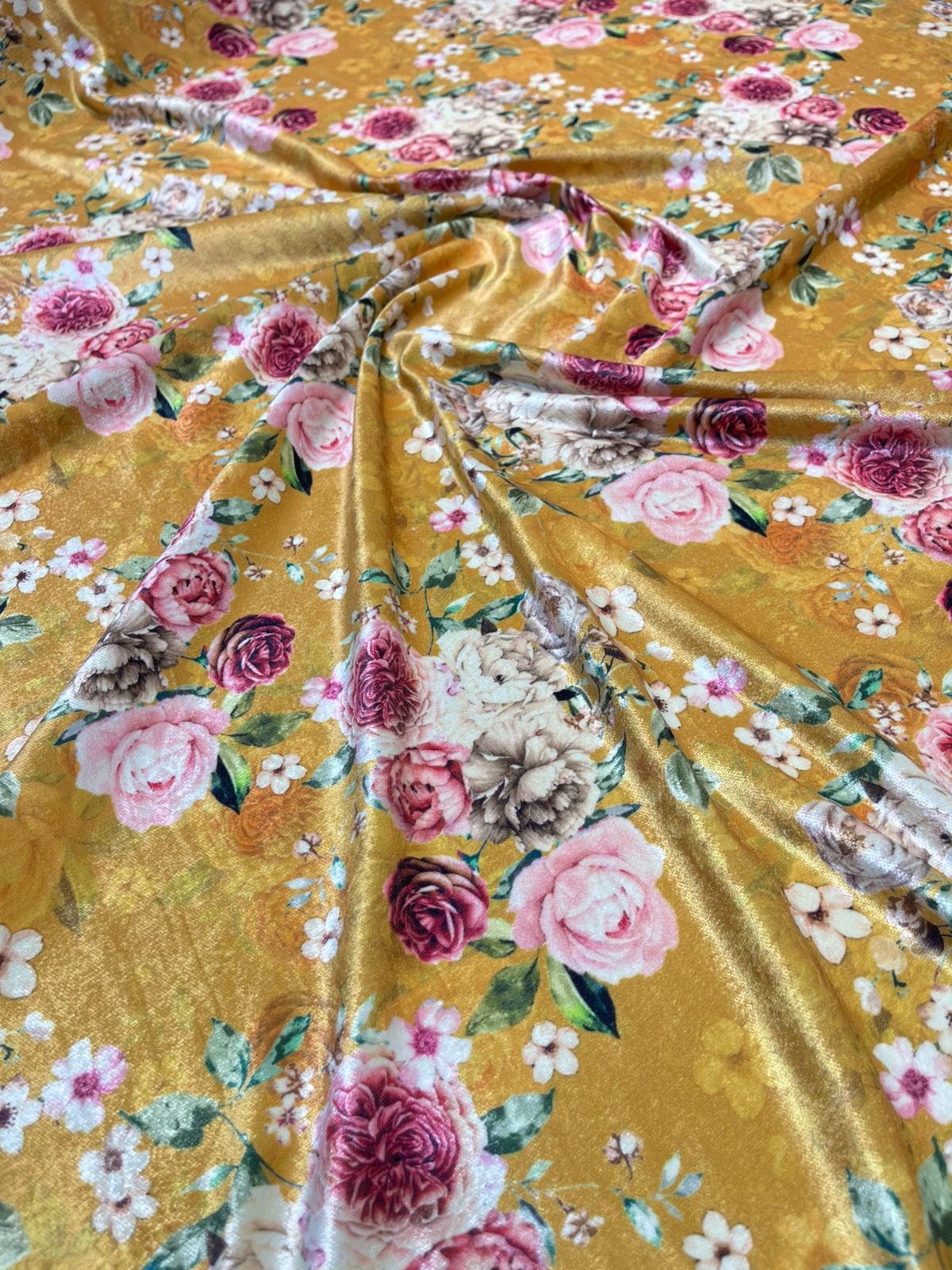 5 Meters Floral Digital Print Velvet Fabric (Width 44 inches)