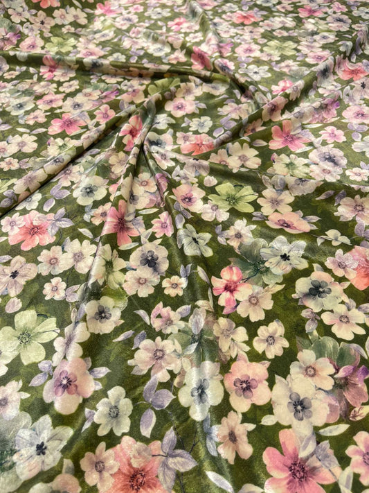 5 Meters Floral Digital Print Velvet Fabric (Width 44 inches)