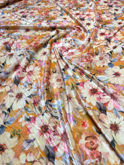 5 Meters Floral Digital Print Velvet Fabric (Width 44 inches)