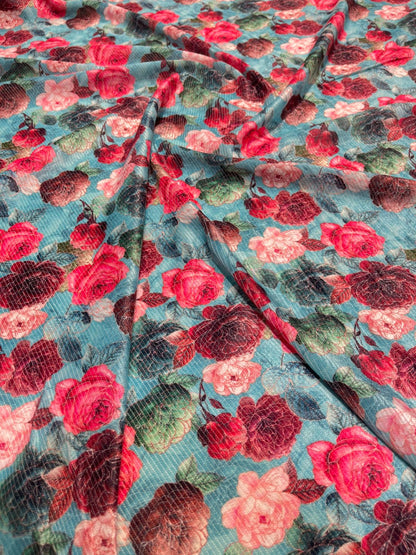 5 Meters  Floral Digital Print Cotrise velvet  Fabric (Width 44 inches)