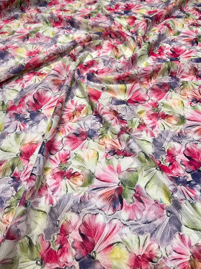 5 Meters Floral Digital Print Cotrise velvet Fabric (Width 44 inches)