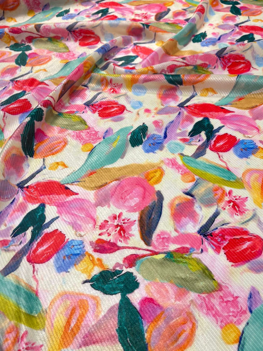 5 Meters Floral Digital Print Cotrise velvet Fabric (Width 44 inches)