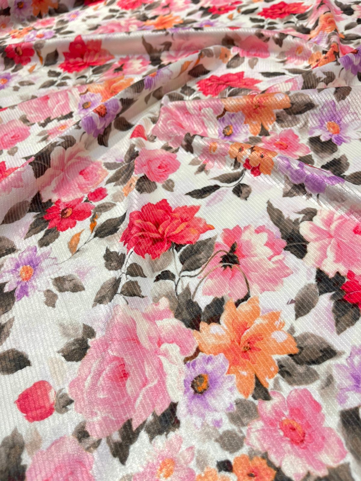 5 Meters Floral Digital Print Cotrise velvet Fabric (Width 44 inches)