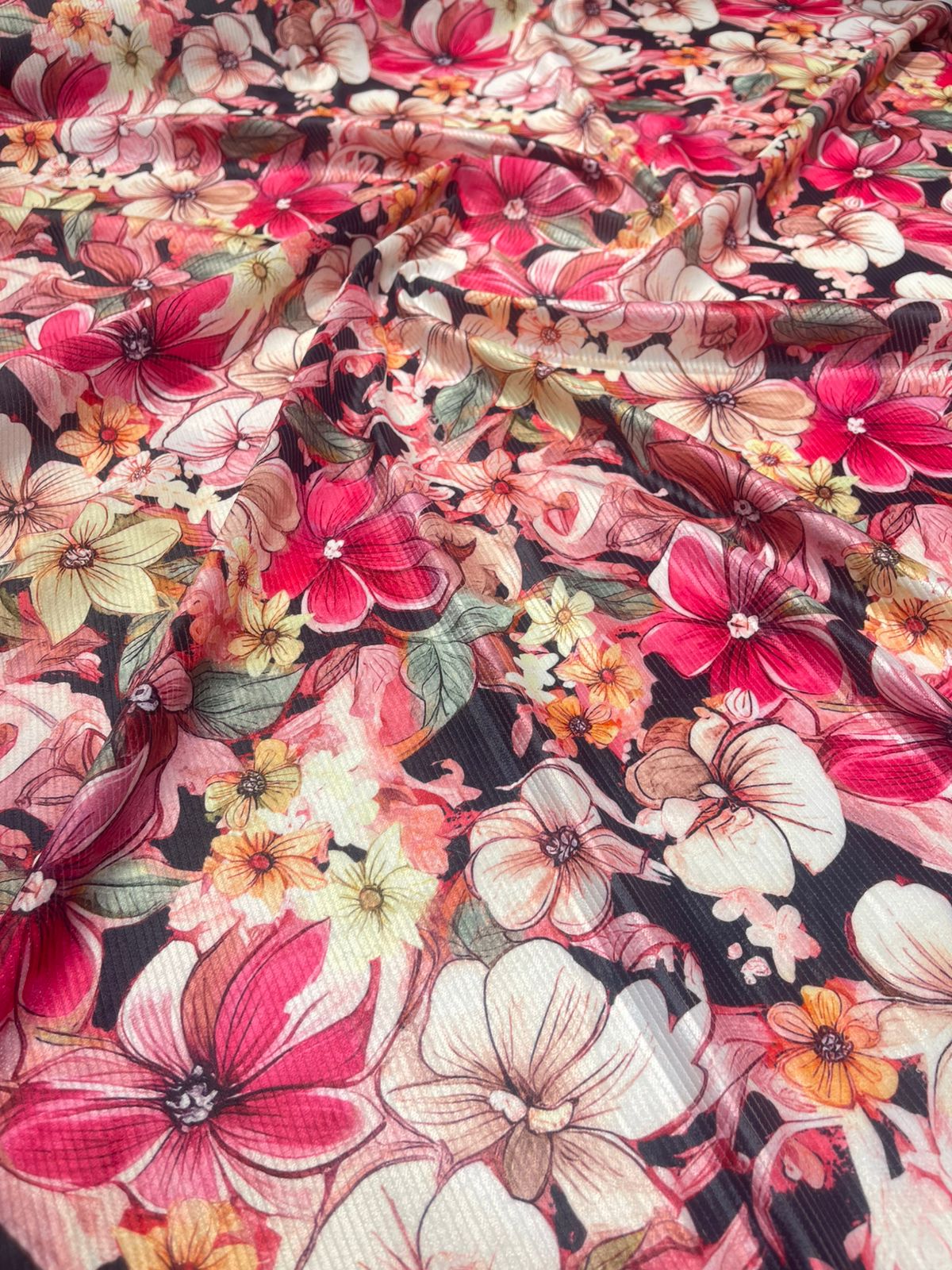 5 Meters Floral Digital Print Cotrise velvet Fabric (Width 44 inches)