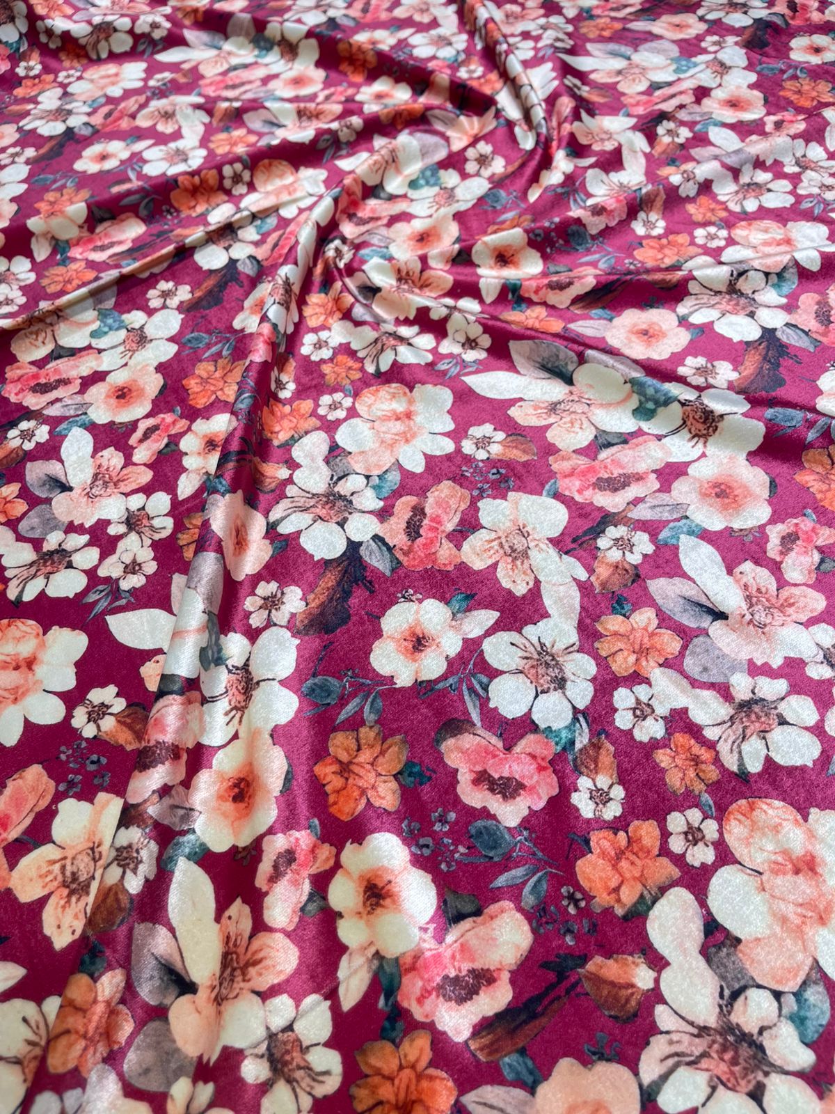 5 Meters Pink Floral Digital Print Velvet Fabric (Width 44 inches)