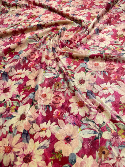 5 Meters Floral Digital Print Velvet Fabric (Width 44 inches)