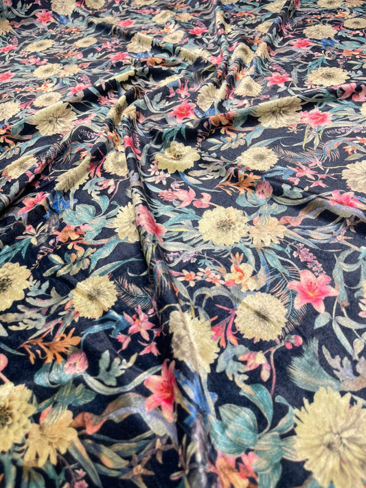 5 Meters Floral Digital Print Velvet Fabric (Width 44 inches)