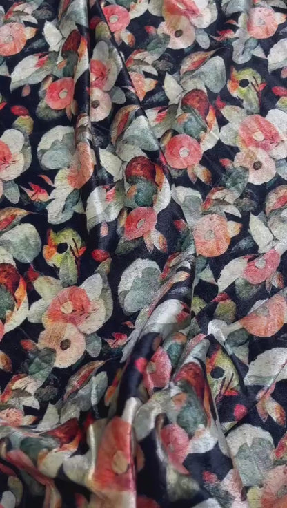 5 Meters  Floral Digital Print Velvet Fabric (Width 44 inches)