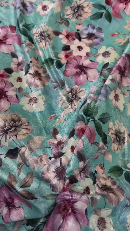 5 Meters Floral Digital Print Velvet Fabric (Width 44 inches)