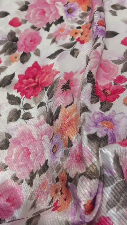 5 Meters Floral Digital Print Cotrise velvet Fabric (Width 44 inches)