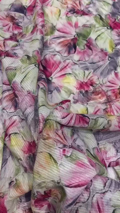 5 Meters Floral Digital Print Cotrise velvet Fabric (Width 44 inches)