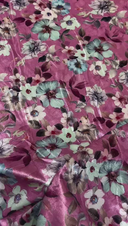 5 Meters Floral Digital Print Velvet Fabric (Width 44 inches)