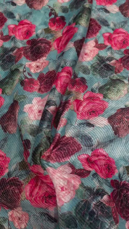 5 Meters  Floral Digital Print Cotrise velvet  Fabric (Width 44 inches)