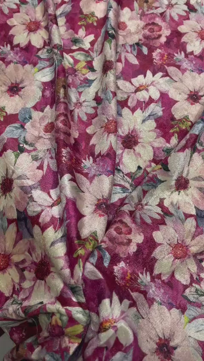 5 Meters Floral Digital Print Velvet Fabric (Width 44 inches)